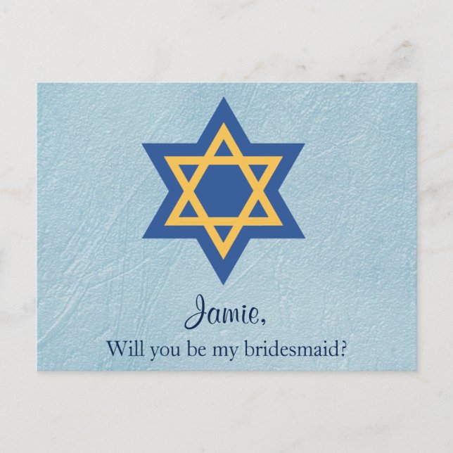 Jewish Will You be My Bridesmaid Star of David Invitation Postcard (Front)