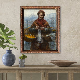 Jewish Woman Selling Oranges Vintage Art Poster