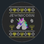 Jewnicorn Funny Jewish Unicorn Hanukkah Chanukah Classic Round Sticker<br><div class="desc">Jewnicorn Funny Jewish Unicorn Hanukkah Chanukah</div>