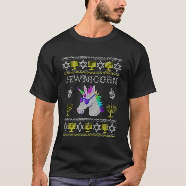 Jewnicorn Funny Jewish Unicorn Lover Hanukkah Chan T-Shirt (Front)