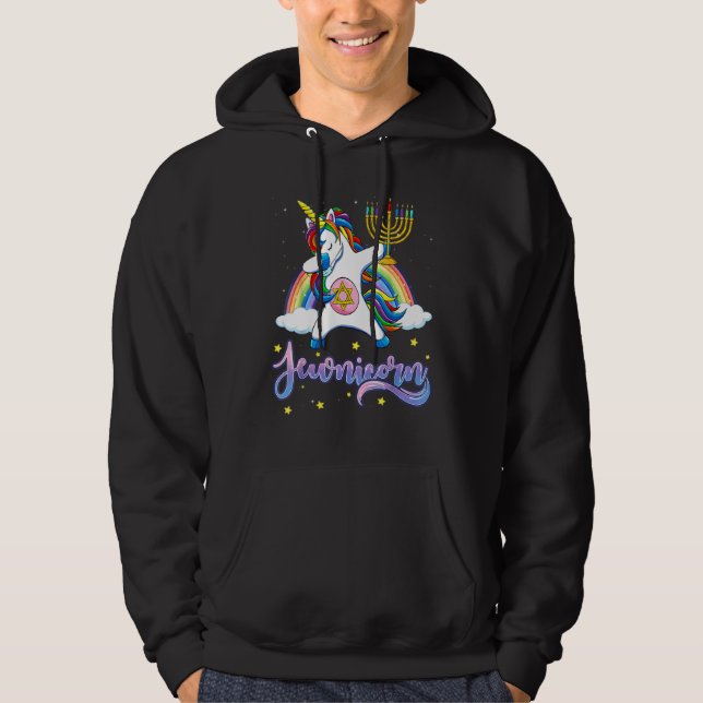 Jewnicorn  Hanukkah Unicorn  Girl Women Pajamas Hoodie (Front)