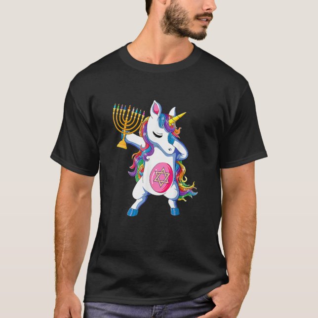 Jewnicorn  Hanukkah Unicorn Girl Women Pajamas T-Shirt (Front)
