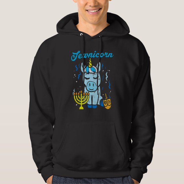 Jewnicorn Jew Unicorn Cute Hanukkah Pajamas Chanuk Hoodie (Front)