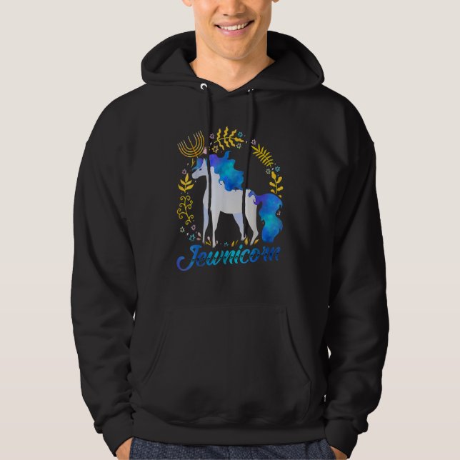 Jewnicorn Jewish Unicorn Chanukah Hanukkah Jew Hoodie (Front)