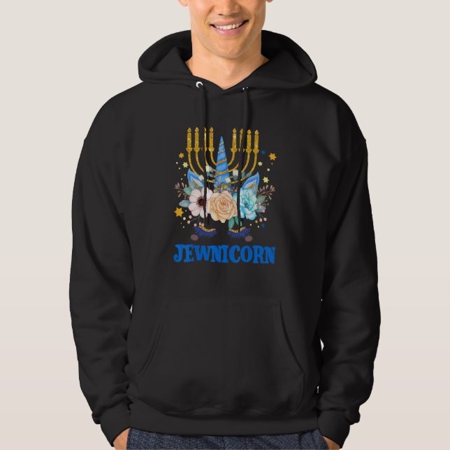 Jewnicorn Jewish Unicorn Girls Kids Chanukah Hanuk Hoodie (Front)