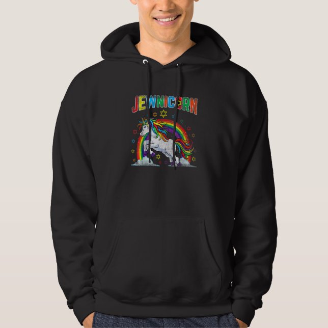 Jewnicorn Jewish Unicorn Hanukkah Chanukah Hoodie (Front)