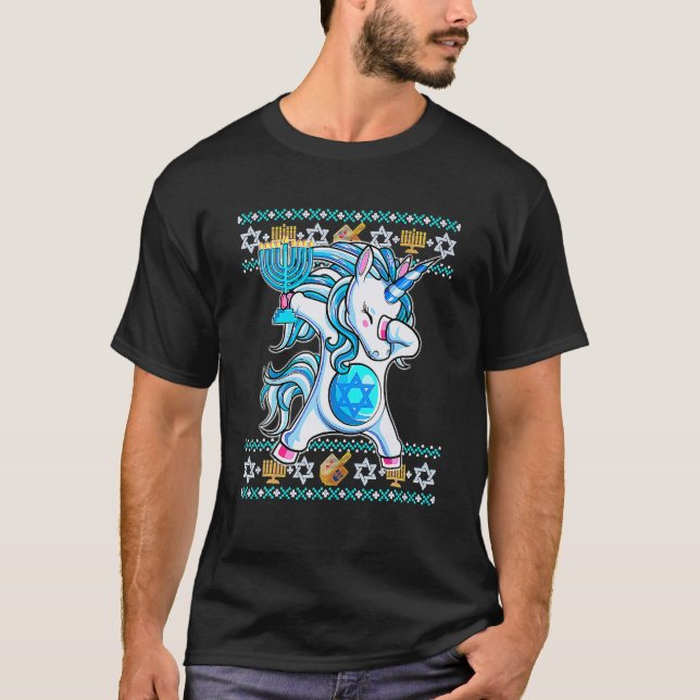 Jewnicorn Jewish Unicorn Hanukkah Pajama Girl T-Shirt (Front)