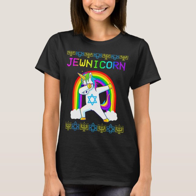 Jewnicorn Ugly Hanukkah Sweater Dabbing Unicorn Ch (Front)