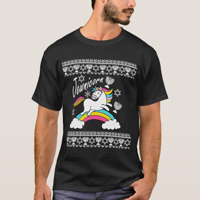 Jewnicorn unicorn ugly sweater jewish Hanukkah (Front)