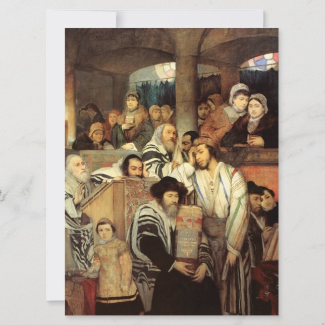 Jews Praying in the Synagogue on Yom Kippur Card (Front)