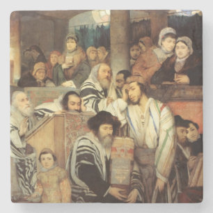 Jews Praying in the Synagogue on Yom Kippur Stone Coaster