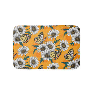 Jezebel butterflies and daisy flowers bath mat