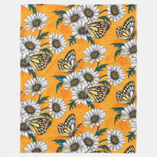 Jezebel butterflies and daisy flowers fleece blanket