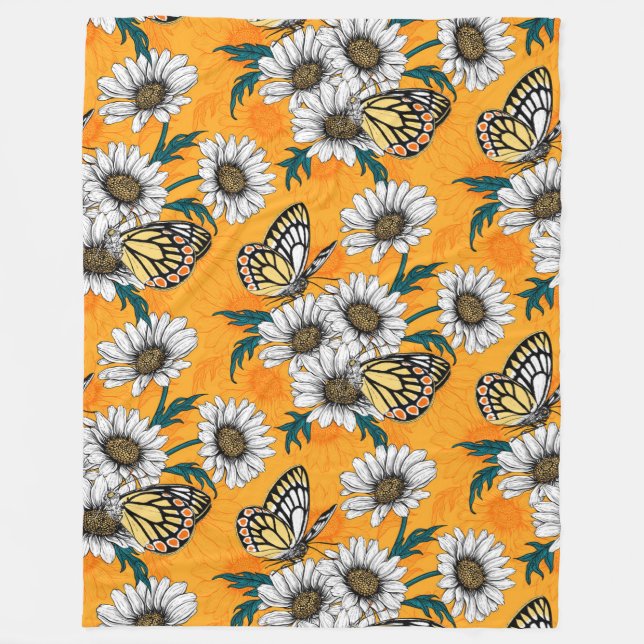 Jezebel butterflies and daisy flowers fleece blanket (Front)