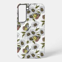 Jezebel butterflies and daisy flowers on white