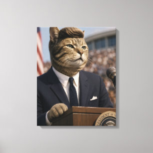 JFK Cat Portrait   Funny Presidential Cat Art Canvas Print