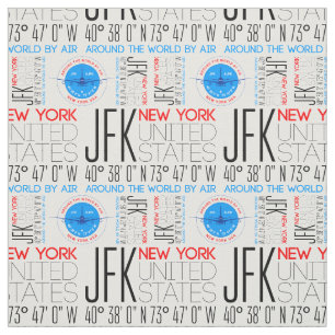 JFK, New York Travel The World By Air Pattern Fabric