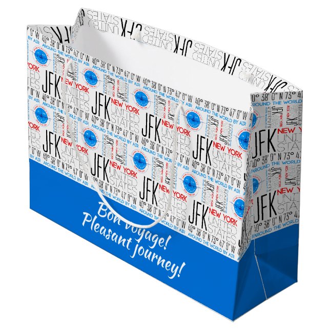 JFK, New York Travel The World By Air Pattern Large Gift Bag (Back Angled)