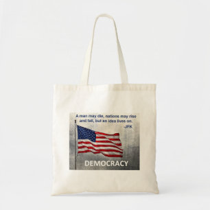 JFK Quote Democracy American Flag Design Tote Bag