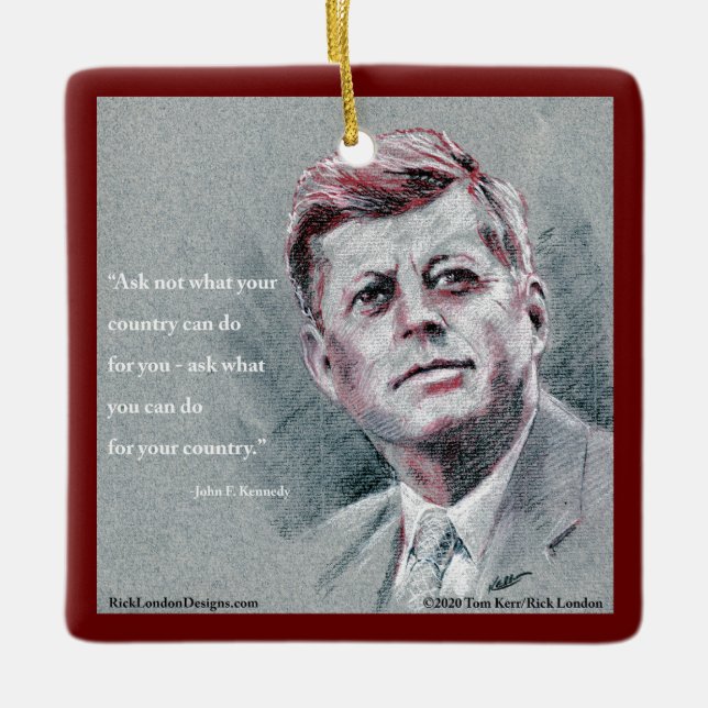 JFK & Quote Tree Ceramic Ornament (Front)