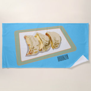 Jiaozi / Chinese dumplings cartoon illustration Beach Towel