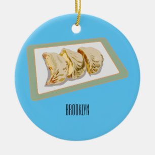 Jiaozi / Chinese dumplings cartoon illustration Ceramic Tree Decoration