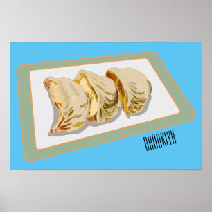Jiaozi / Chinese dumplings cartoon illustration Poster