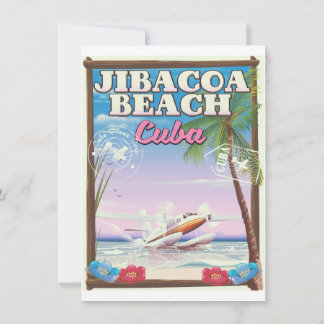 Jibacoa beach Cuba travel poster Invitation