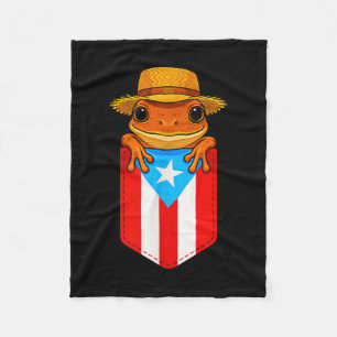 Jibaro Coqui Frog Puerto Rico Flag Boricua Pocket  Fleece Blanket