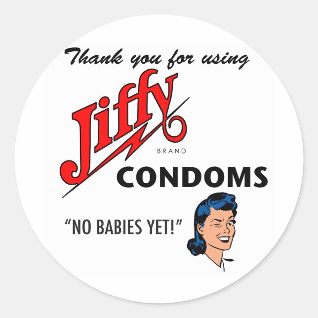 Jiffy Brand Condom Gear! Classic Round Sticker (Front)