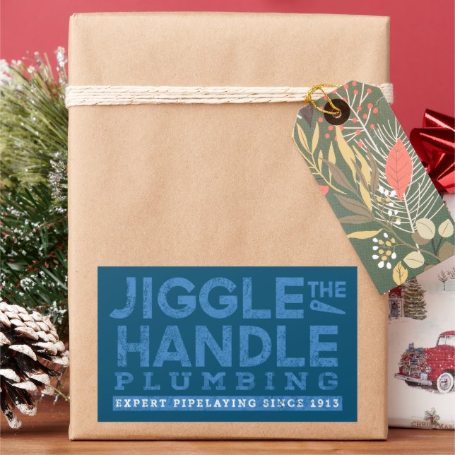 Jiggle the Handle Plumbing Teal BG Rectangular Sticker (Holiday)