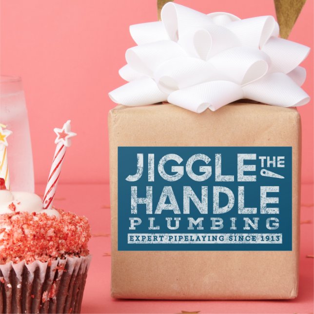 Jiggle the Handle Plumbing White Gfx Teal BG Rectangular Sticker (Party)