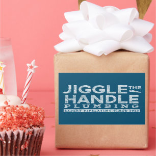 Jiggle the Handle Plumbing White Gfx Teal BG Rectangular Sticker