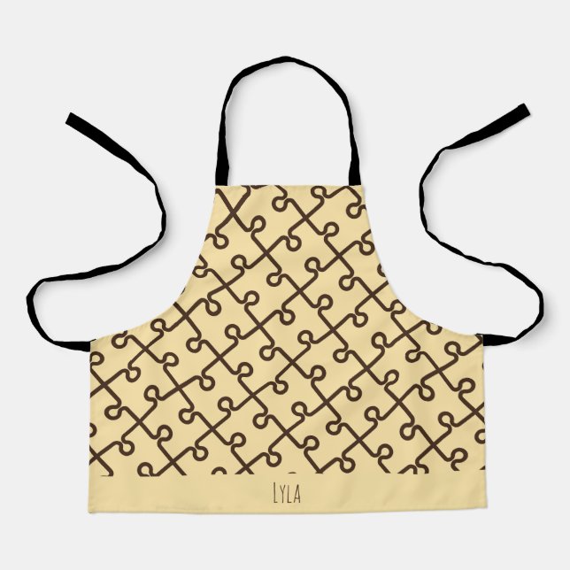 Jigsaw Beige Chocolate Minimal Pattern Apron (Front)