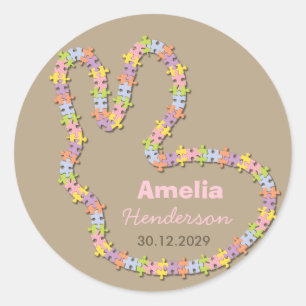 Jigsaw Bunny Baby Girl Gift Favour Label Sticker