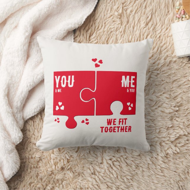 Jigsaw Hearts WE FIT TOGETHER Couples Valentine Cushion (Blanket)