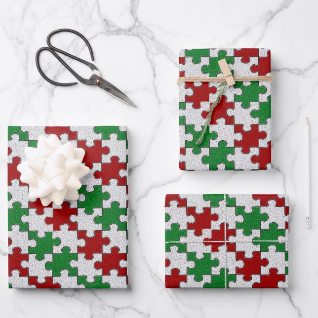 Jigsaw Holiday Wrapping Paper Sheets (Front)