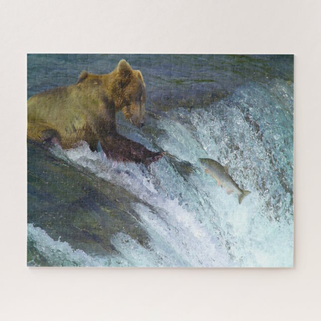 Jigsaw Kodiak brown bears fishing. Jigsaw Puzzle (Horizontal)