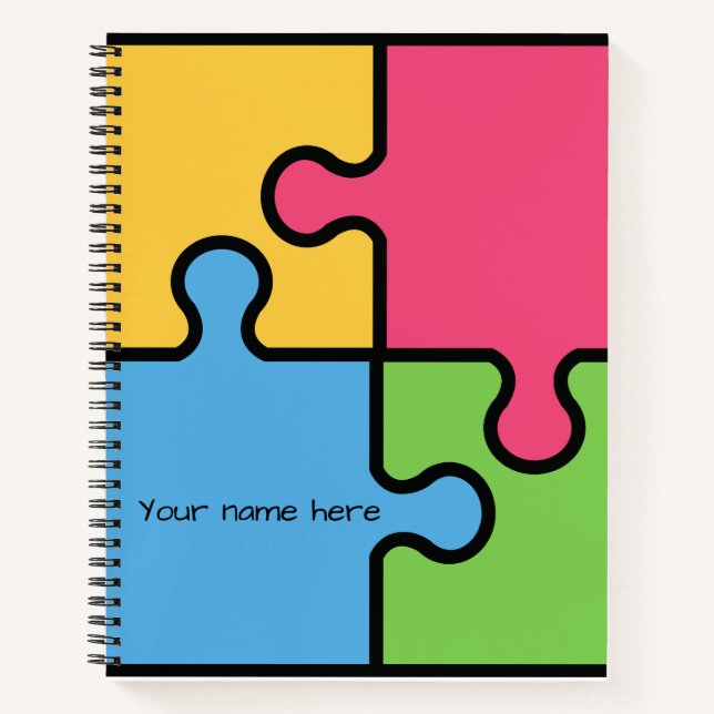 Jigsaw pattern with editable name notebook (Front)