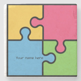 Jigsaw pattern with editable name stone coaster