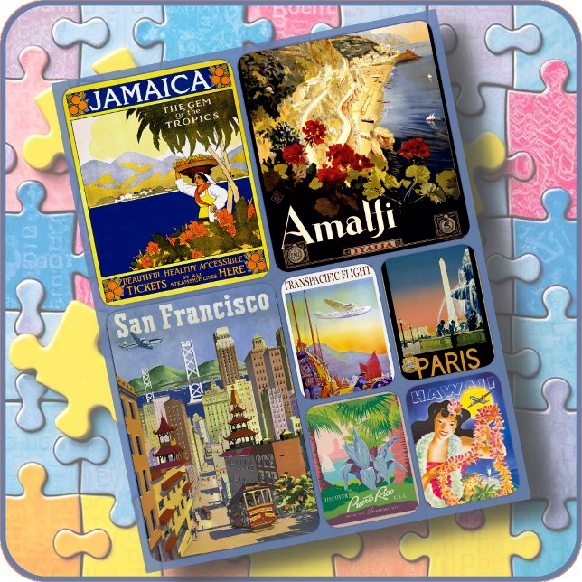 JIGSAW PUZZLE - 7 Vintage Travel Poster Collage (Creator Uploaded)