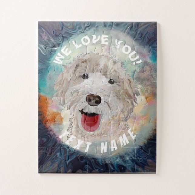Jigsaw Puzzle all-sizes Cute Labradoodle Dog &Text (Vertical)