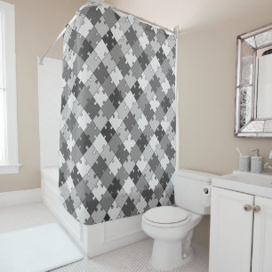 Jigsaw Puzzle Diagonal Grey Tones Shower Curtain