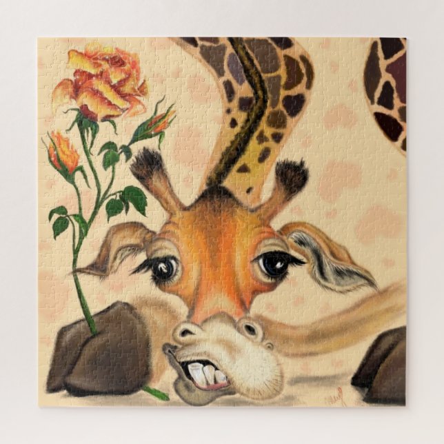 Jigsaw Puzzle Funny Giraffe with Rose (Vertical)