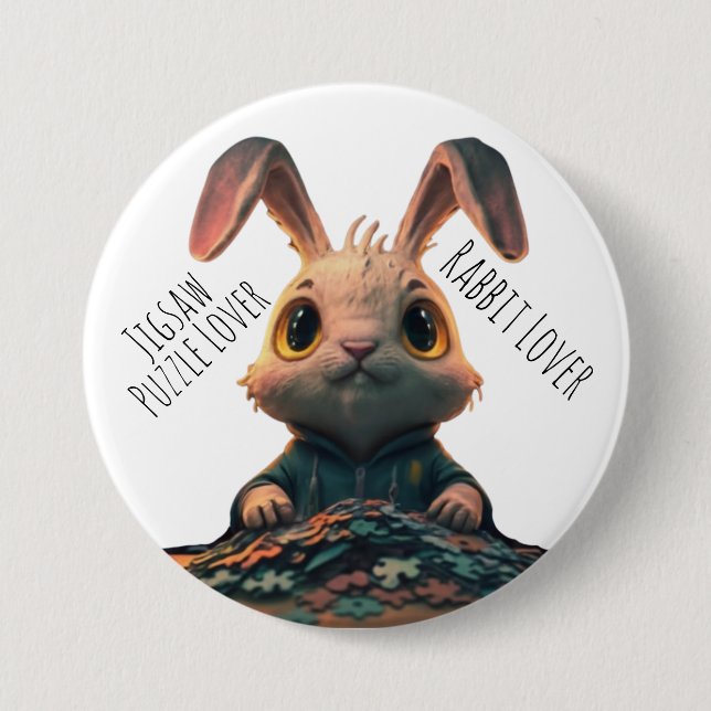 Jigsaw puzzle lover and Rabbit lovers 7.5 Cm Round Badge (Front)