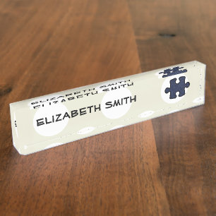 Jigsaw Puzzle Piece, Denim (Twill Textile) - Blue Nameplate