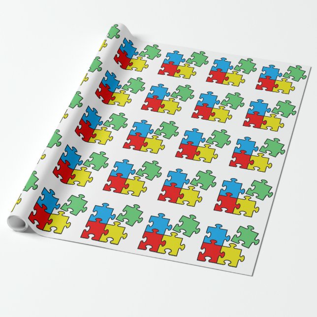 Jigsaw Puzzle Pieces Design Wrapping Paper (Unrolled)