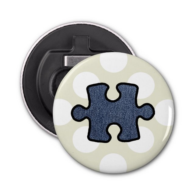 Jigsaw Puzzle, Puzzle Piece, Blue Denim, Jeans Bottle Opener (Front)