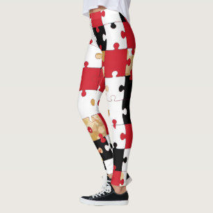Jigsaw Puzzle Red Black Gold Pattern Leggings