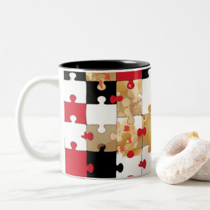 Jigsaw Puzzle Red Black Gold Pattern Two-Tone Coffee Mug